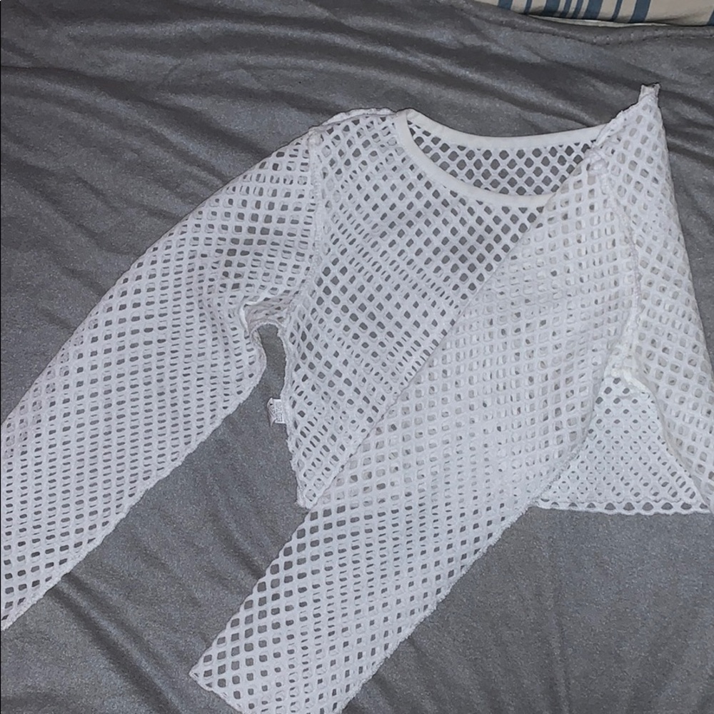 White sheer two piece, long sleeve